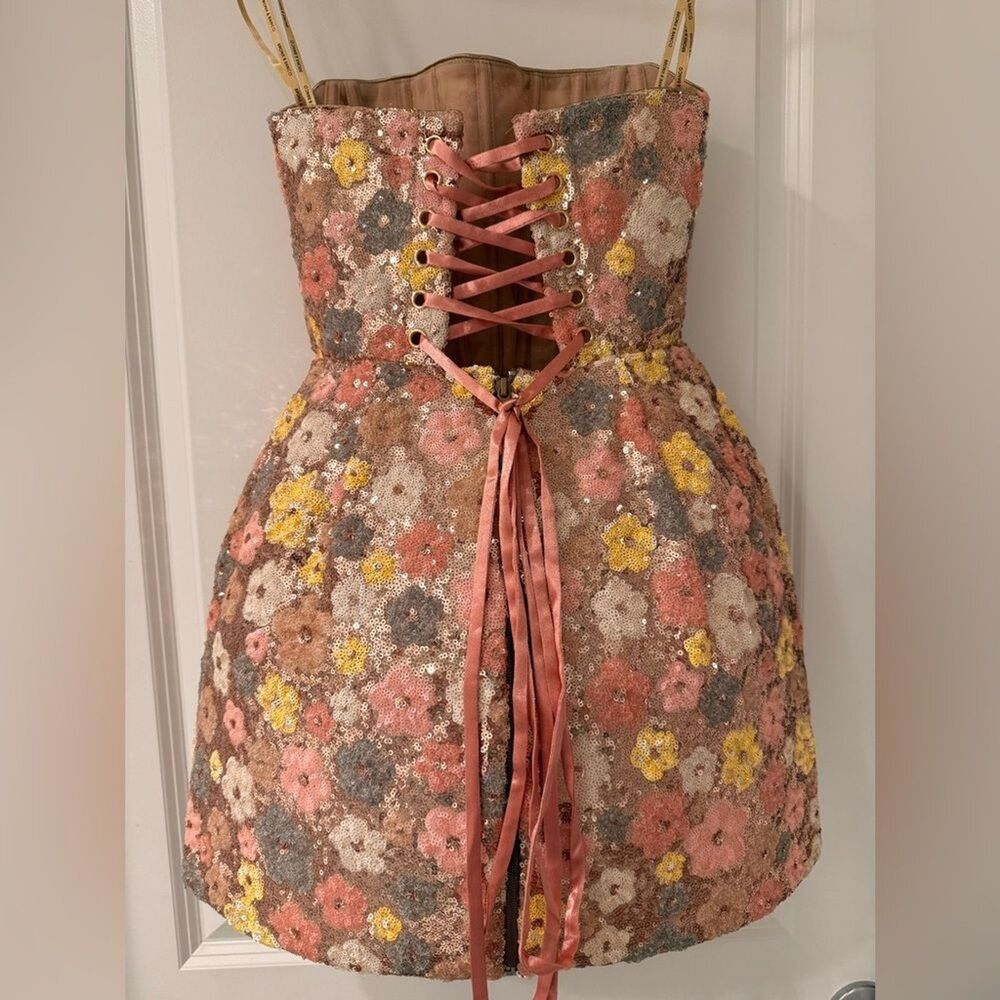 NWOT BRONX AND BANCO Maraya Strapless Floral Sequin Fit & Flare Mini Dress, M - Picture 11 of 16